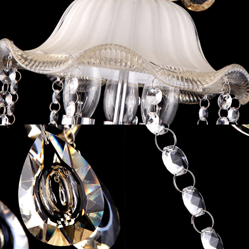 3 Lights Ruffled Edge Hanging Lamp Modern Frosted Glass Ceiling Chandelier Light with Clear Crystal Deco in Champagne Clearhalo 'Ceiling Lights' 'Chandeliers' 'Modern Chandeliers' 'Modern' Lighting' 154527