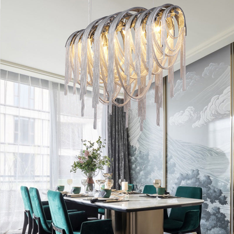 Metal Tassel Chandelier Contemporary Nordic Style 7 Lights White Chandelier Ceiling Lamp Kit White Clearhalo 'Ceiling Lights' 'Chandeliers' 'Modern Chandeliers' 'Modern' Lighting' 154536