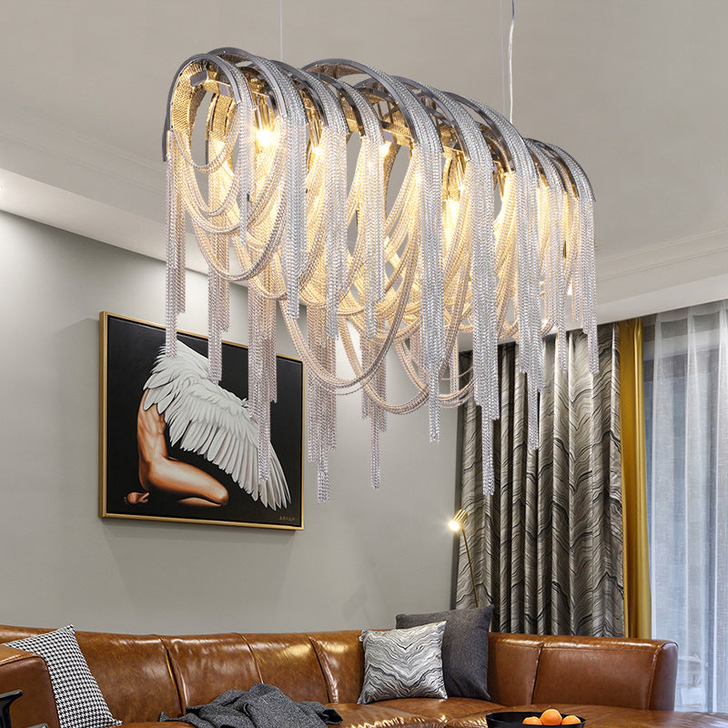 Metal Tassel Chandelier Contemporary Nordic Style 7 Lights White Chandelier Ceiling Lamp Kit Clearhalo 'Ceiling Lights' 'Chandeliers' 'Modern Chandeliers' 'Modern' Lighting' 154537