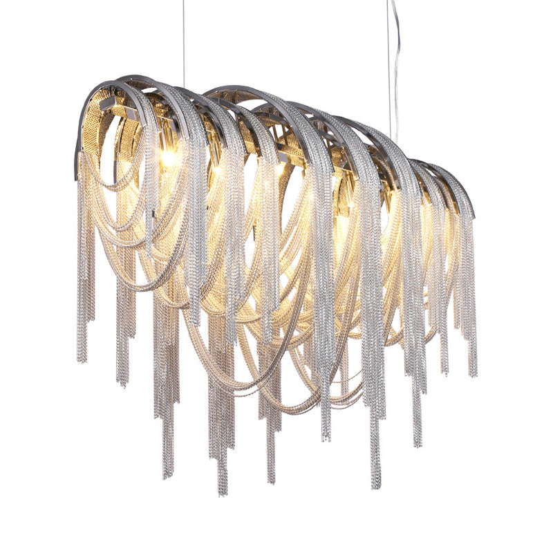 Metal Tassel Chandelier Contemporary Nordic Style 7 Lights White Chandelier Ceiling Lamp Kit Clearhalo 'Ceiling Lights' 'Chandeliers' 'Modern Chandeliers' 'Modern' Lighting' 154538