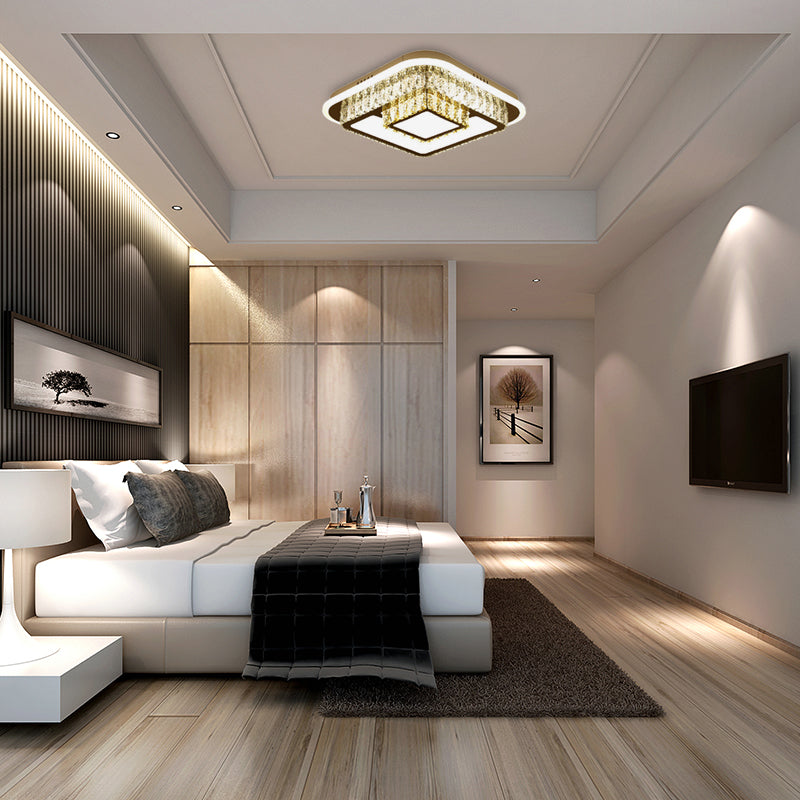 Modernism Square/Flower Flush Ceiling Light Clear Crystal LED Close to Ceiling Light in White for Bedroom White Square Clearhalo 'Ceiling Lights' 'Close To Ceiling Lights' 'Close to ceiling' 'Flush mount' Lighting' 154540