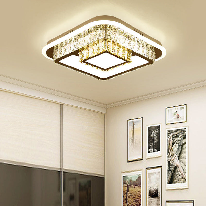 Modernism Square/Flower Flush Ceiling Light Clear Crystal LED Close to Ceiling Light in White for Bedroom Clearhalo 'Ceiling Lights' 'Close To Ceiling Lights' 'Close to ceiling' 'Flush mount' Lighting' 154541