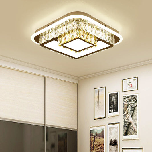 Modernism Square/Flower Flush Ceiling Light Clear Crystal LED Close to Ceiling Light in White for Bedroom Clearhalo 'Ceiling Lights' 'Close To Ceiling Lights' 'Close to ceiling' 'Flush mount' Lighting' 154541