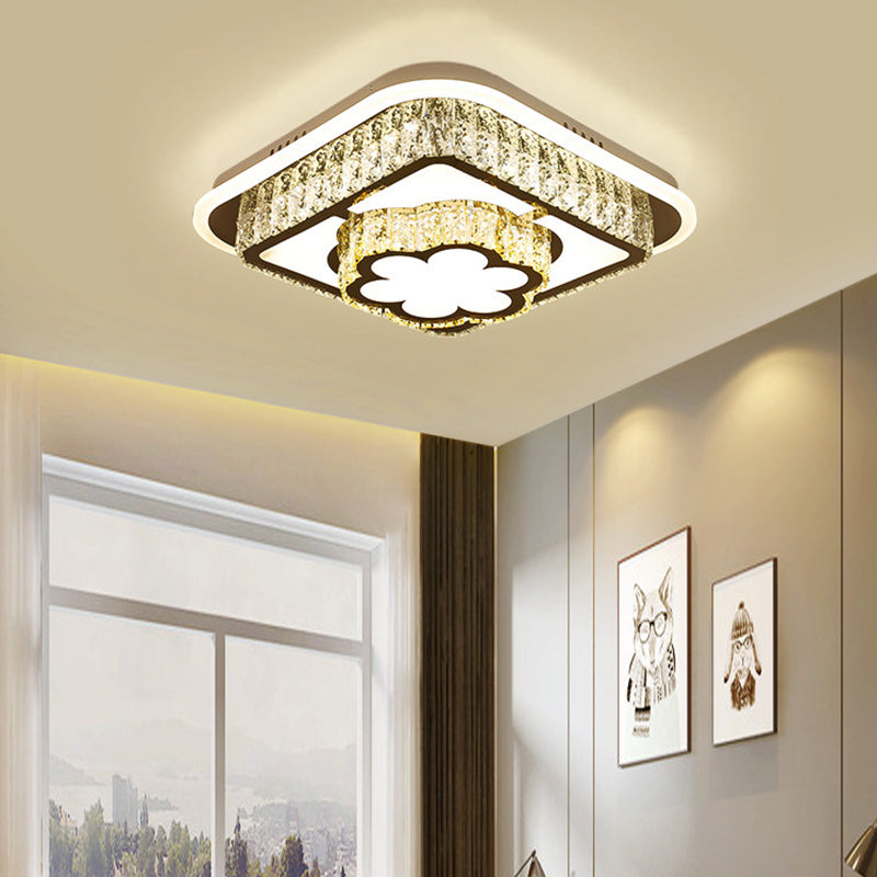 Modernism Square/Flower Flush Ceiling Light Clear Crystal LED Close to Ceiling Light in White for Bedroom White Cloud Clearhalo 'Ceiling Lights' 'Close To Ceiling Lights' 'Close to ceiling' 'Flush mount' Lighting' 154544