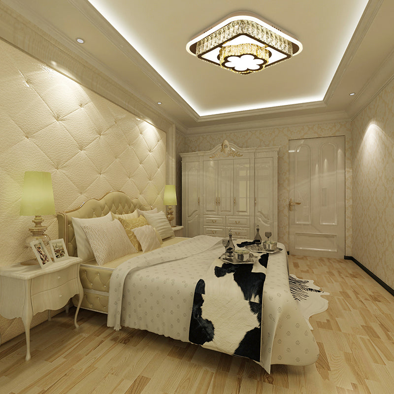 Modernism Square/Flower Flush Ceiling Light Clear Crystal LED Close to Ceiling Light in White for Bedroom Clearhalo 'Ceiling Lights' 'Close To Ceiling Lights' 'Close to ceiling' 'Flush mount' Lighting' 154545