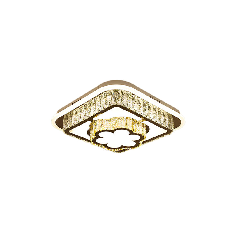 Modernism Square/Flower Flush Ceiling Light Clear Crystal LED Close to Ceiling Light in White for Bedroom Clearhalo 'Ceiling Lights' 'Close To Ceiling Lights' 'Close to ceiling' 'Flush mount' Lighting' 154546