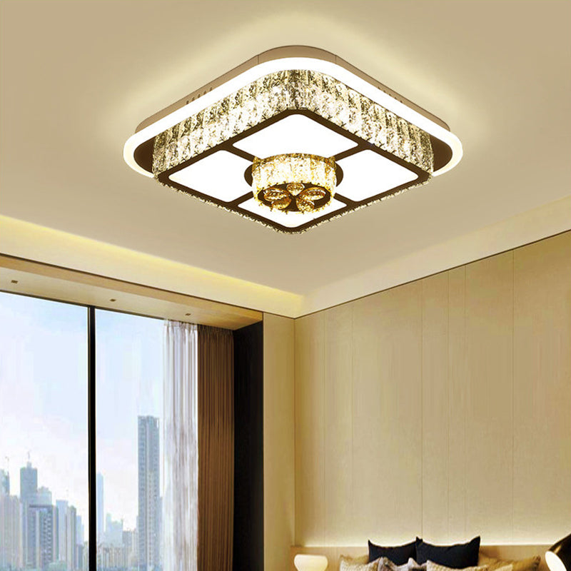 Modernism Square/Flower Flush Ceiling Light Clear Crystal LED Close to Ceiling Light in White for Bedroom White Flower Clearhalo 'Ceiling Lights' 'Close To Ceiling Lights' 'Close to ceiling' 'Flush mount' Lighting' 154547