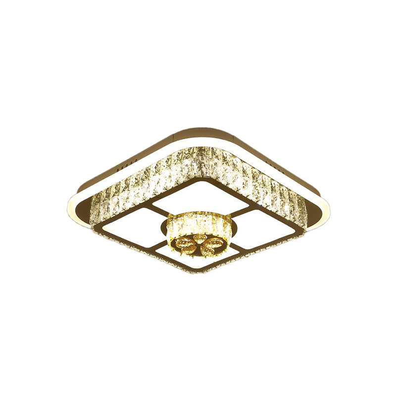 Modernism Square/Flower Flush Ceiling Light Clear Crystal LED Close to Ceiling Light in White for Bedroom Clearhalo 'Ceiling Lights' 'Close To Ceiling Lights' 'Close to ceiling' 'Flush mount' Lighting' 154549