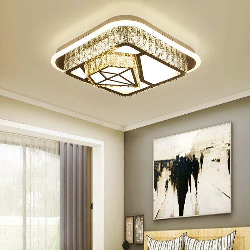 Modernism Square/Flower Flush Ceiling Light Clear Crystal LED Close to Ceiling Light in White for Bedroom White Diamond Clearhalo 'Ceiling Lights' 'Close To Ceiling Lights' 'Close to ceiling' 'Flush mount' Lighting' 154551