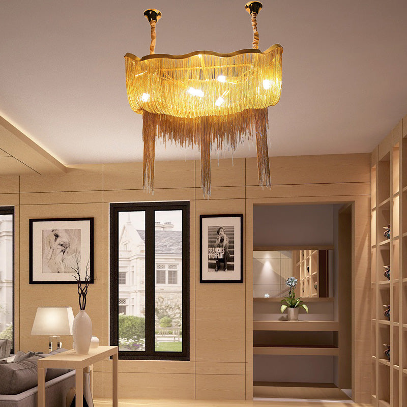 Tassel Empire Chandelier Modern Nordic Style Metal 12 Lights Gold/Silver Hanging Light Fixture Gold Clearhalo 'Ceiling Lights' 'Chandeliers' 'Modern Chandeliers' 'Modern' Lighting' 154569