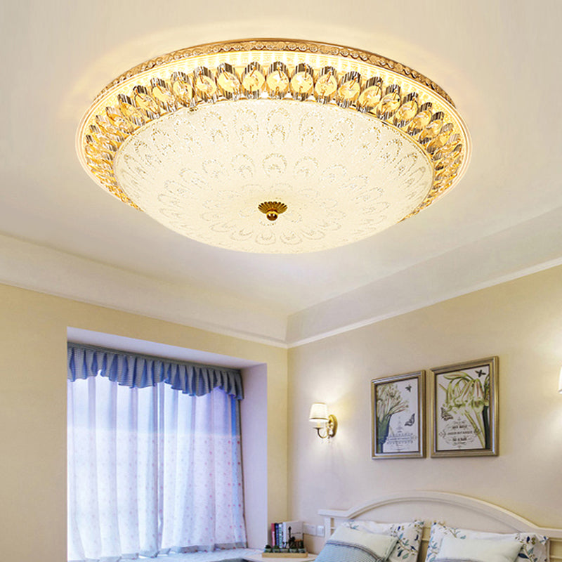 1 Light Round Flush Mount Lamp Modern Crystal Ceiling Mounted Light with Peacock Design in Warm/White Light Clearhalo 'Ceiling Lights' 'Close To Ceiling Lights' 'Close to ceiling' 'Flush mount' Lighting' 154573