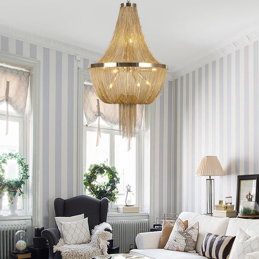 Modern Nordic Style Tassel Empire Chandelier Lighting 6 Lights Hanging Ceiling Fixture in Gold Gold Clearhalo 'Ceiling Lights' 'Chandeliers' 'Modern Chandeliers' 'Modern' Lighting' 154576