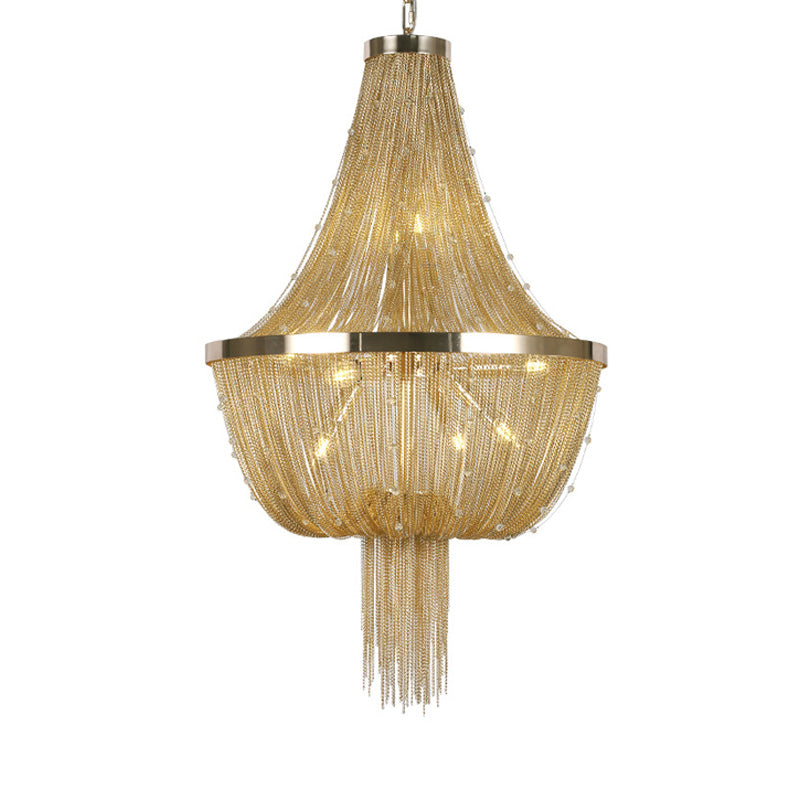 Modern Nordic Style Tassel Empire Chandelier Lighting 6 Lights Hanging Ceiling Fixture in Gold Clearhalo 'Ceiling Lights' 'Chandeliers' 'Modern Chandeliers' 'Modern' Lighting' 154578