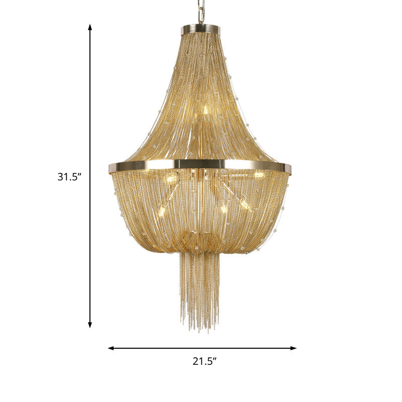 Modern Nordic Style Tassel Empire Chandelier Lighting 6 Lights Hanging Ceiling Fixture in Gold Clearhalo 'Ceiling Lights' 'Chandeliers' 'Modern Chandeliers' 'Modern' Lighting' 154579