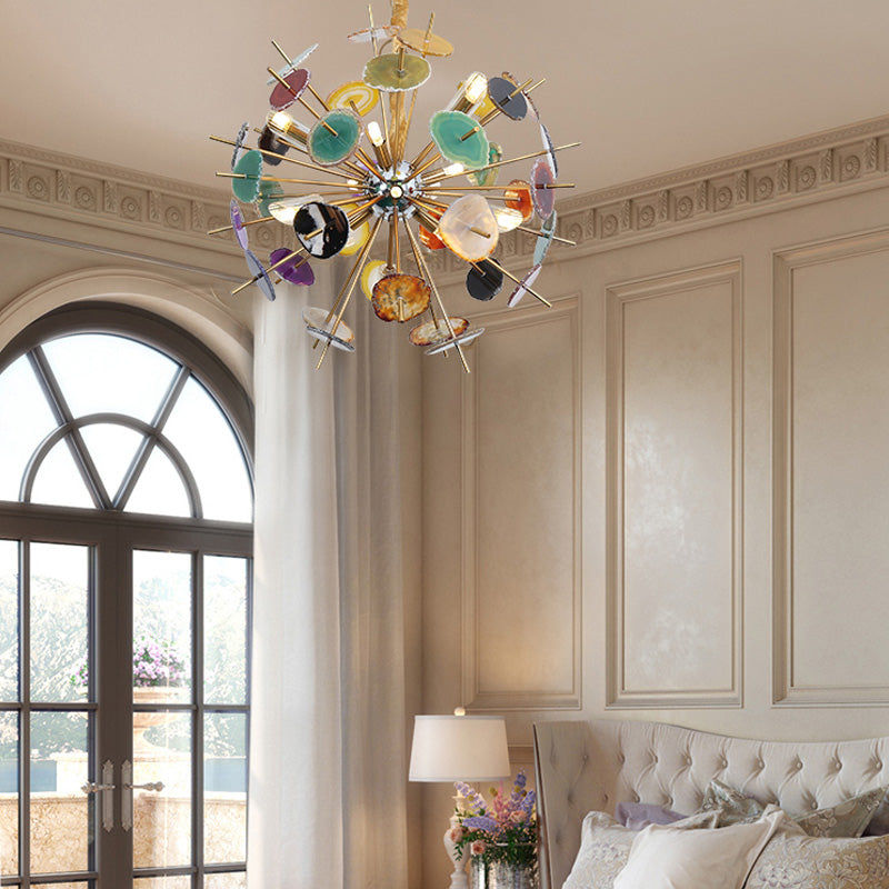 Art Deco Flower Shape Chandelier Lighting Agate 12 Lights Hanging Ceiling Light in Gold Gold Clearhalo 'Ceiling Lights' 'Chandeliers' 'Modern Chandeliers' 'Modern' Lighting' 154615