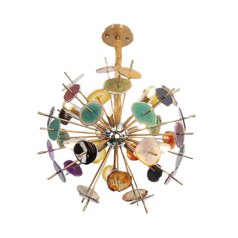 Art Deco Flower Shape Chandelier Lighting Agate 12 Lights Hanging Ceiling Light in Gold Clearhalo 'Ceiling Lights' 'Chandeliers' 'Modern Chandeliers' 'Modern' Lighting' 154617