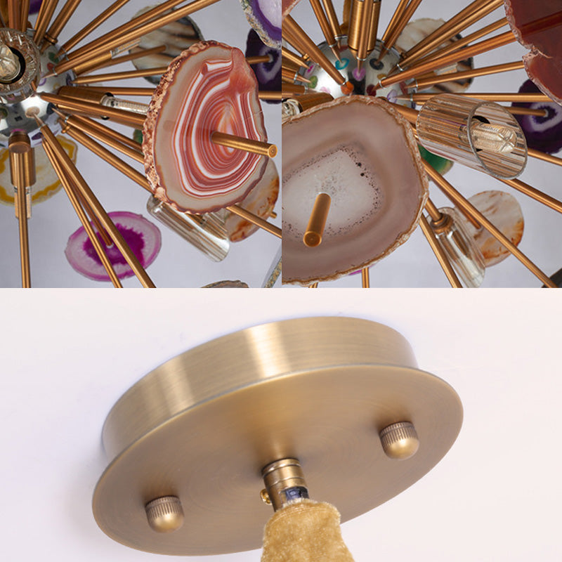 Art Deco Flower Shape Chandelier Lighting Agate 12 Lights Hanging Ceiling Light in Gold Clearhalo 'Ceiling Lights' 'Chandeliers' 'Modern Chandeliers' 'Modern' Lighting' 154619