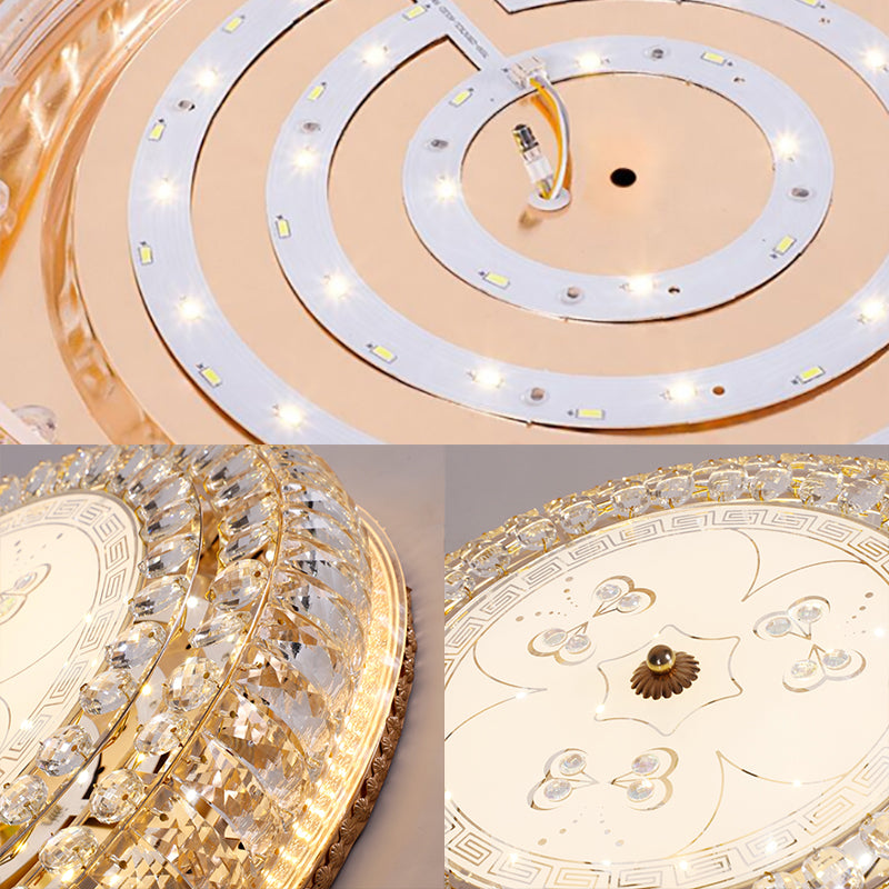 LED Drum Flush Light Modernism Clear Crystal Ceiling Light Fixture with Glass Diffuser and Flower/Butterfly Pattern in Gold Clearhalo 'Ceiling Lights' 'Close To Ceiling Lights' 'Close to ceiling' 'Flush mount' Lighting' 154625