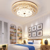 LED Drum Flush Light Modernism Clear Crystal Ceiling Light Fixture with Glass Diffuser and Flower/Butterfly Pattern in Gold Clearhalo 'Ceiling Lights' 'Close To Ceiling Lights' 'Close to ceiling' 'Flush mount' Lighting' 154627