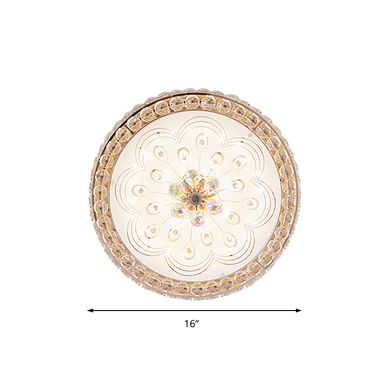 16"/19.5" Wide Round Ceiling Flush Light Metal and Crystal LED Flush Mount Lamp with Peacock Tail/Flower Pattern in Gold Clearhalo 'Ceiling Lights' 'Close To Ceiling Lights' 'Close to ceiling' 'Flush mount' Lighting' 154668