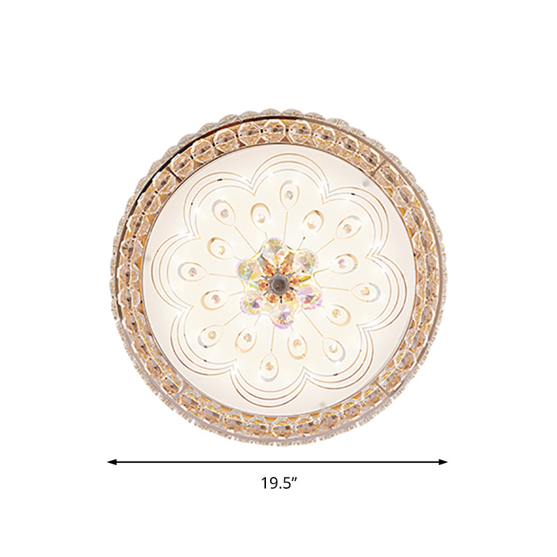 16"/19.5" Wide Round Ceiling Flush Light Metal and Crystal LED Flush Mount Lamp with Peacock Tail/Flower Pattern in Gold Clearhalo 'Ceiling Lights' 'Close To Ceiling Lights' 'Close to ceiling' 'Flush mount' Lighting' 154669