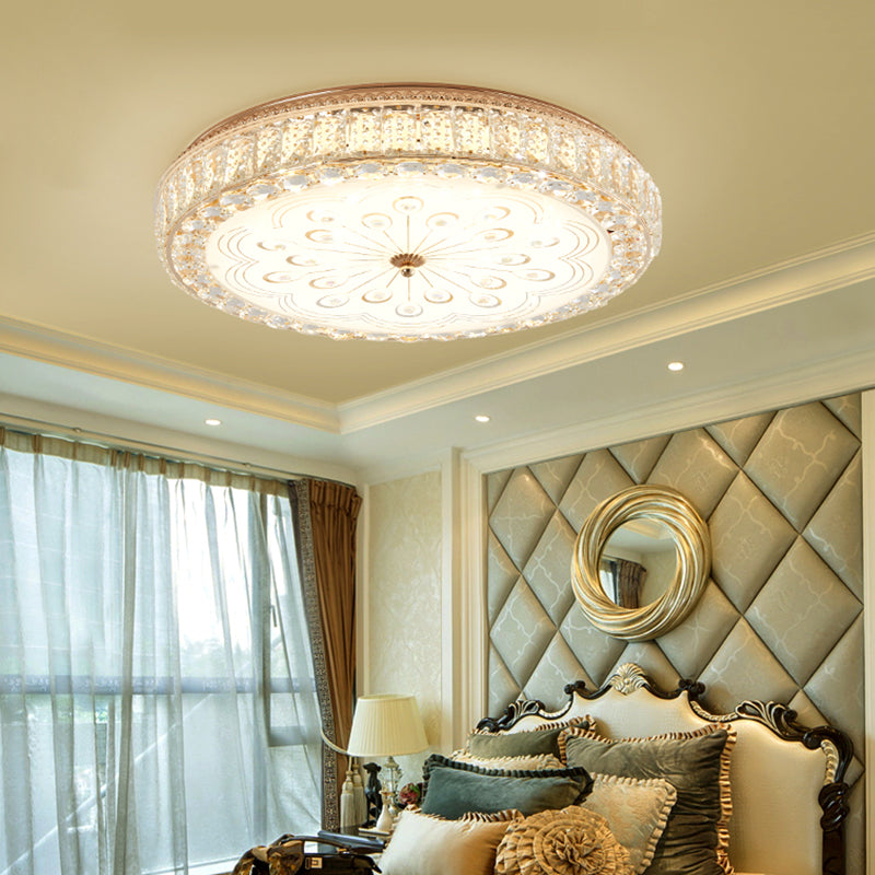 16"/19.5" Wide Round Ceiling Flush Light Metal and Crystal LED Flush Mount Lamp with Peacock Tail/Flower Pattern in Gold Gold Peacock Tail Clearhalo 'Ceiling Lights' 'Close To Ceiling Lights' 'Close to ceiling' 'Flush mount' Lighting' 154671