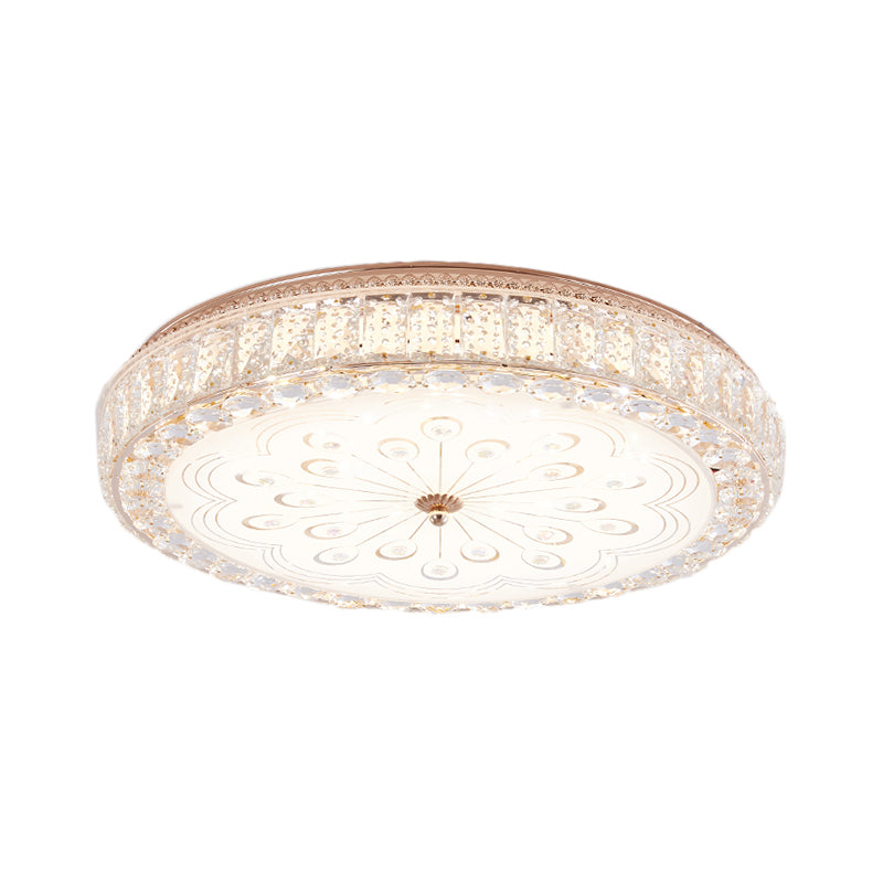 16"/19.5" Wide Round Ceiling Flush Light Metal and Crystal LED Flush Mount Lamp with Peacock Tail/Flower Pattern in Gold Clearhalo 'Ceiling Lights' 'Close To Ceiling Lights' 'Close to ceiling' 'Flush mount' Lighting' 154675