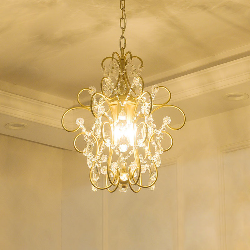 1 Light Curved Pendant Light Vintage Crystal and Metal Ceiling Hanging Light in Champagne for Corridor Clearhalo 'Ceiling Lights' 'Modern Pendants' 'Modern' 'Pendant Lights' 'Pendants' Lighting' 154677