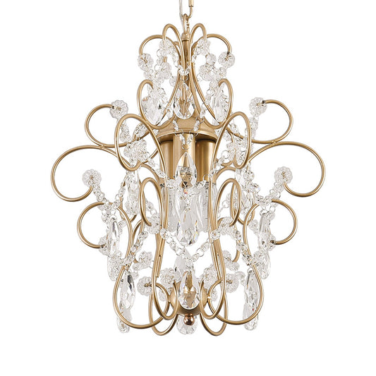 1 Light Curved Pendant Light Vintage Crystal and Metal Ceiling Hanging Light in Champagne for Corridor Clearhalo 'Ceiling Lights' 'Modern Pendants' 'Modern' 'Pendant Lights' 'Pendants' Lighting' 154678