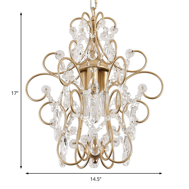 1 Light Curved Pendant Light Vintage Crystal and Metal Ceiling Hanging Light in Champagne for Corridor Clearhalo 'Ceiling Lights' 'Modern Pendants' 'Modern' 'Pendant Lights' 'Pendants' Lighting' 154679