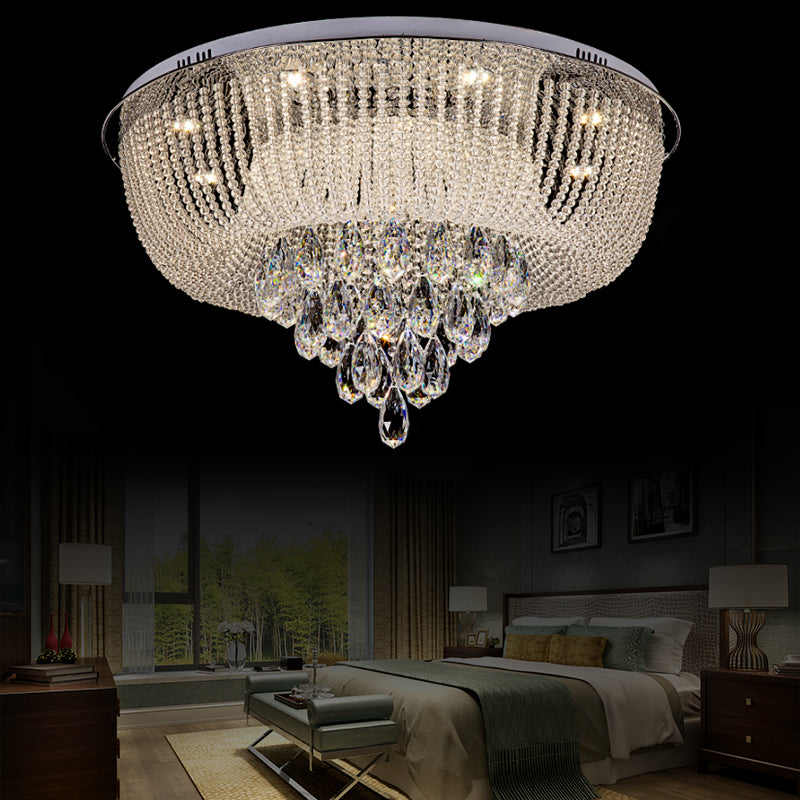 Clear Crystal Beaded Flush Mount Light with Round Shade Modern LED Flush Lamp in Clear for Bedroom Clear Clearhalo 'Ceiling Lights' 'Close To Ceiling Lights' 'Close to ceiling' 'Flush mount' Lighting' 154681