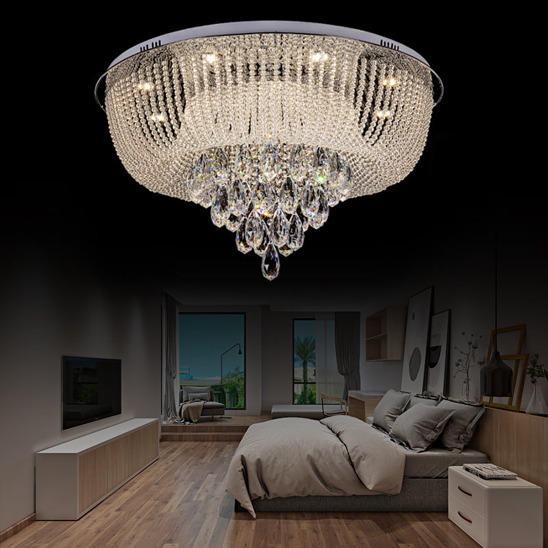 Clear Crystal Beaded Flush Mount Light with Round Shade Modern LED Flush Lamp in Clear for Bedroom Clearhalo 'Ceiling Lights' 'Close To Ceiling Lights' 'Close to ceiling' 'Flush mount' Lighting' 154684