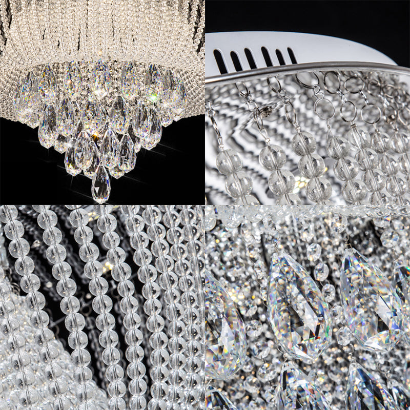 Clear Crystal Beaded Flush Mount Light with Round Shade Modern LED Flush Lamp in Clear for Bedroom Clearhalo 'Ceiling Lights' 'Close To Ceiling Lights' 'Close to ceiling' 'Flush mount' Lighting' 154688