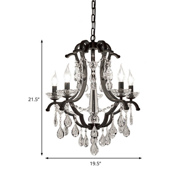 Flameless Candle Hanging Light Industrial Clear Crystal 5/6 Bulbs Pendant Light in Black for Bedroom Clearhalo 'Ceiling Lights' 'Chandeliers' 'Modern Chandeliers' 'Modern' Lighting' 154692