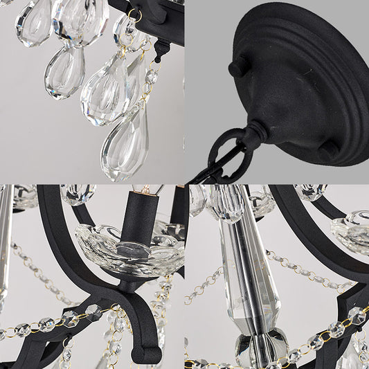 Flameless Candle Hanging Light Industrial Clear Crystal 5/6 Bulbs Pendant Light in Black for Bedroom Clearhalo 'Ceiling Lights' 'Chandeliers' 'Modern Chandeliers' 'Modern' Lighting' 154696