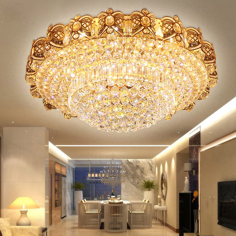 Contemporary Crystal Ceiling Light Fixture Integrated Led Round Flush Mount Light in Gold, 16"/23.5" Wide Clearhalo 'Ceiling Lights' 'Close To Ceiling Lights' 'Close to ceiling' 'Flush mount' Lighting' 154698