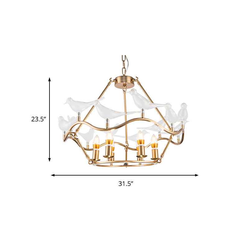 Postmodern Candle Chandelier Iron 6/9-Head Living Room Ceiling Hung Fixture in Gold with Clear Glass Birds Clearhalo 'Ceiling Lights' 'Chandeliers' 'Modern Chandeliers' 'Modern' Lighting' 154773