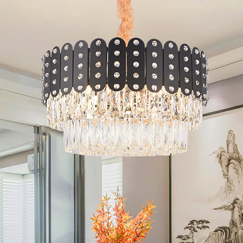 12 Lights Round Chandelier Pendant Light Vintage Metal Hanging Light with Crystal Block in Black Finish Clearhalo 'Ceiling Lights' 'Chandeliers' 'Modern Chandeliers' 'Modern' Lighting' 154776