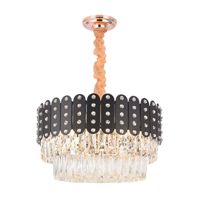 12 Lights Round Chandelier Pendant Light Vintage Metal Hanging Light with Crystal Block in Black Finish Clearhalo 'Ceiling Lights' 'Chandeliers' 'Modern Chandeliers' 'Modern' Lighting' 154777