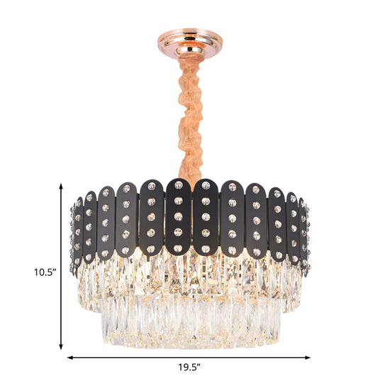 12 Lights Round Chandelier Pendant Light Vintage Metal Hanging Light with Crystal Block in Black Finish Clearhalo 'Ceiling Lights' 'Chandeliers' 'Modern Chandeliers' 'Modern' Lighting' 154778