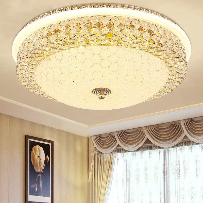 Clear Crystal Round Ceiling Light Modern LED Flush Mount Lamp with Frosted Glass Diffuser in Gold, 16"/19.5" W Clearhalo 'Ceiling Lights' 'Close To Ceiling Lights' 'Close to ceiling' 'Flush mount' Lighting' 154782