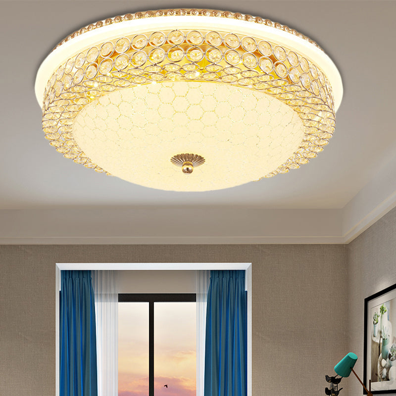 Clear Crystal Round Ceiling Light Modern LED Flush Mount Lamp with Frosted Glass Diffuser in Gold, 16"/19.5" W Clearhalo 'Ceiling Lights' 'Close To Ceiling Lights' 'Close to ceiling' 'Flush mount' Lighting' 154783