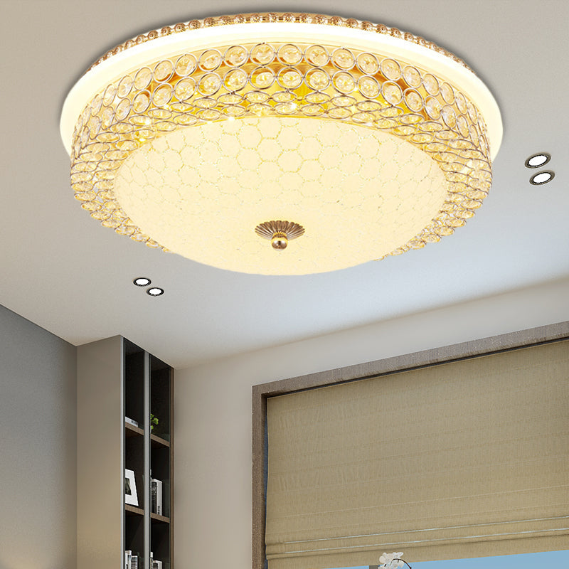 Clear Crystal Round Ceiling Light Modern LED Flush Mount Lamp with Frosted Glass Diffuser in Gold, 16"/19.5" W Clearhalo 'Ceiling Lights' 'Close To Ceiling Lights' 'Close to ceiling' 'Flush mount' Lighting' 154784