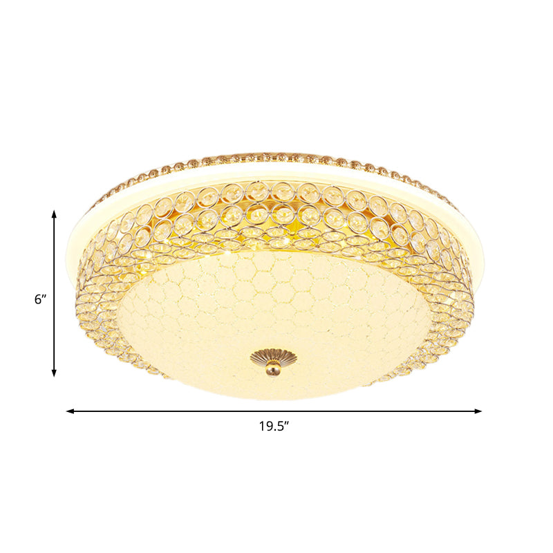 Clear Crystal Round Ceiling Light Modern LED Flush Mount Lamp with Frosted Glass Diffuser in Gold, 16"/19.5" W Clearhalo 'Ceiling Lights' 'Close To Ceiling Lights' 'Close to ceiling' 'Flush mount' Lighting' 154788