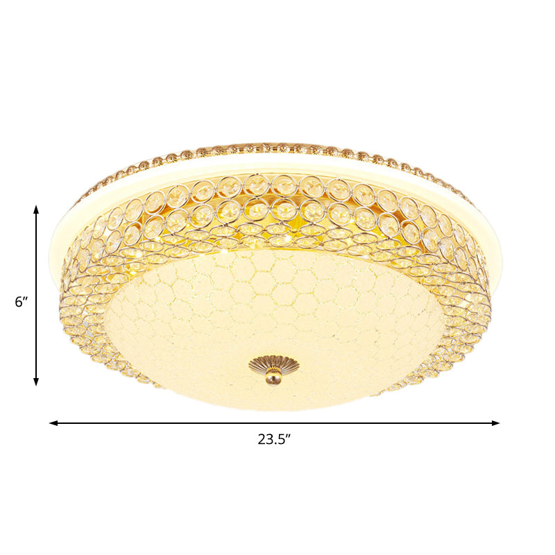 Clear Crystal Round Ceiling Light Modern LED Flush Mount Lamp with Frosted Glass Diffuser in Gold, 16"/19.5" W Clearhalo 'Ceiling Lights' 'Close To Ceiling Lights' 'Close to ceiling' 'Flush mount' Lighting' 154789