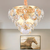 Multi Layer Hanging Ceiling Light with Faceted Crystal Modern 14 Lights Pendant Lamp in Gold for Living Room Clearhalo 'Ceiling Lights' 'Chandeliers' 'Modern Chandeliers' 'Modern' Lighting' 154792