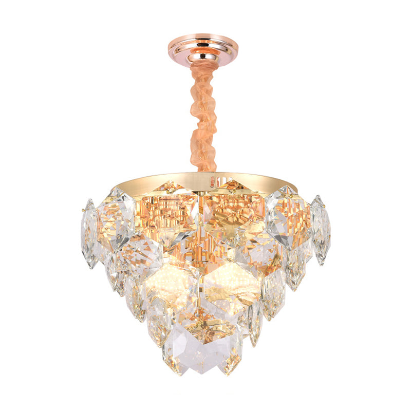 Multi Layer Hanging Ceiling Light with Faceted Crystal Modern 14 Lights Pendant Lamp in Gold for Living Room Clearhalo 'Ceiling Lights' 'Chandeliers' 'Modern Chandeliers' 'Modern' Lighting' 154793