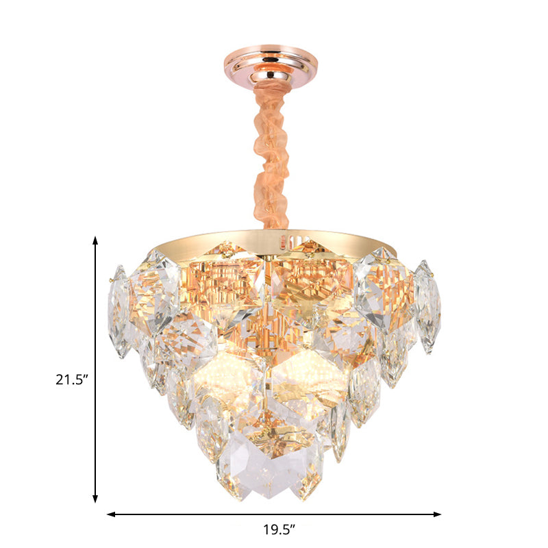 Multi Layer Hanging Ceiling Light with Faceted Crystal Modern 14 Lights Pendant Lamp in Gold for Living Room Clearhalo 'Ceiling Lights' 'Chandeliers' 'Modern Chandeliers' 'Modern' Lighting' 154794