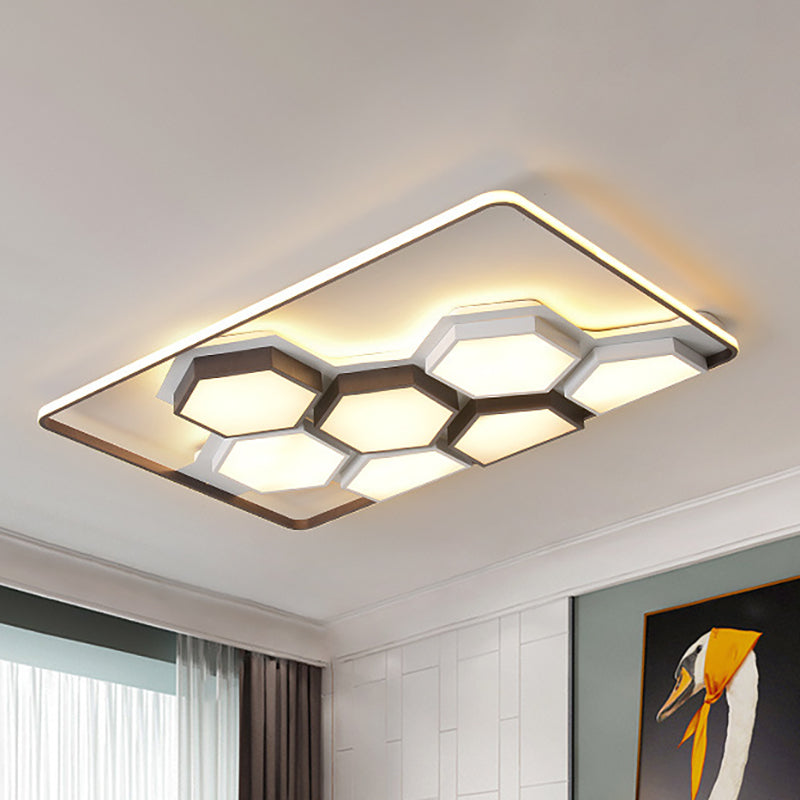 19.5"/35.5" Wide Honeycomb Metal Flush Ceiling Light Modernism Black and White Living Room LED Ceiling Light Fixture in Warm/White Clearhalo 'Ceiling Lights' 'Close To Ceiling Lights' 'Close to ceiling' 'Flush mount' Lighting' 154796