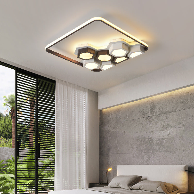 19.5"/35.5" Wide Honeycomb Metal Flush Ceiling Light Modernism Black and White Living Room LED Ceiling Light Fixture in Warm/White Clearhalo 'Ceiling Lights' 'Close To Ceiling Lights' 'Close to ceiling' 'Flush mount' Lighting' 154801